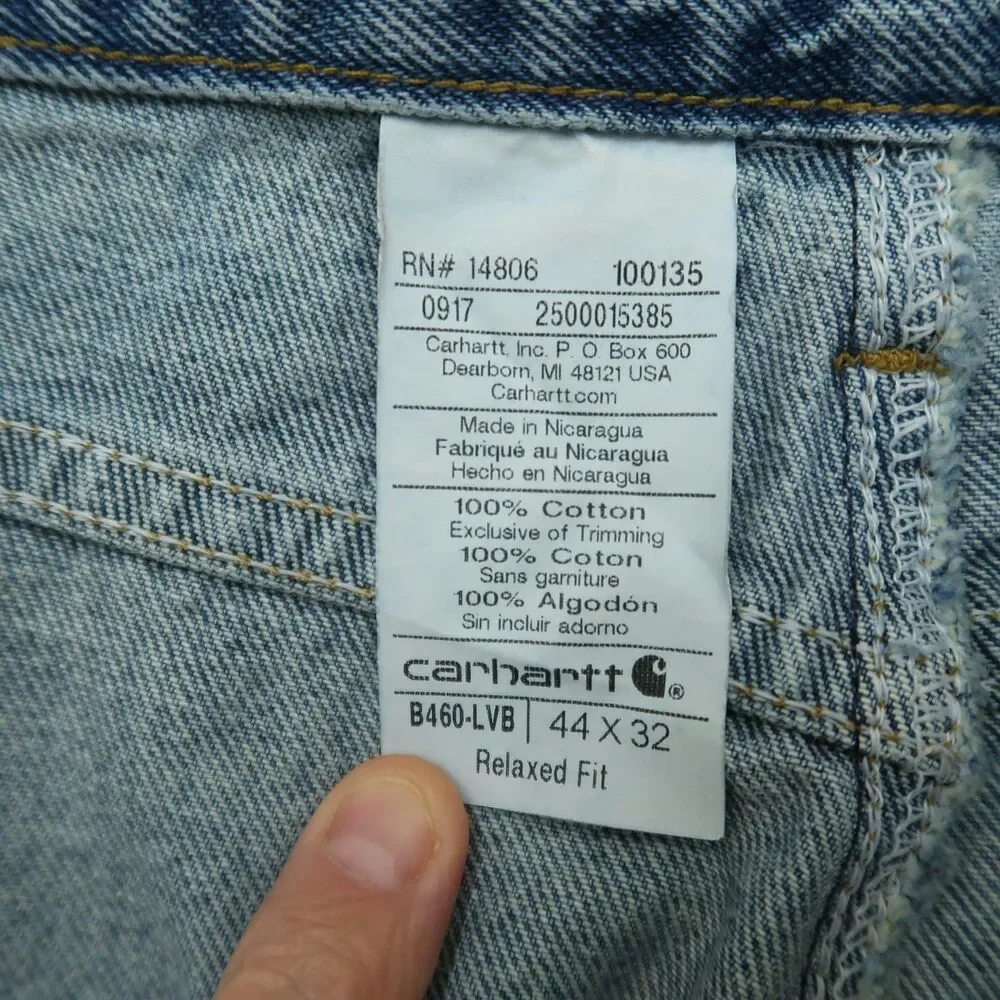Carhartt Jeans Mens Size 44x32 Blue Relaxed Fit 100% Cotton Denim Workwear